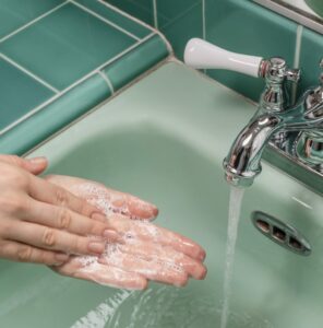 Closeup of a person washing hands