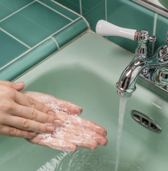 Closeup of a person washing hands